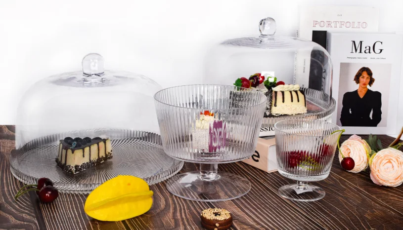 Linear Glass Patisserie Plate and Trifle Bowl