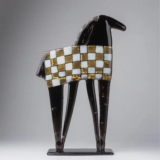 Unique Golden Black Horse Glass Sculpture