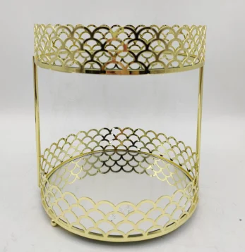 2-Tier Gold Scales Metal Mirror Tray