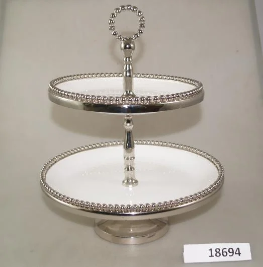Tiered Ceramic Fruit Stand with Metal Stand