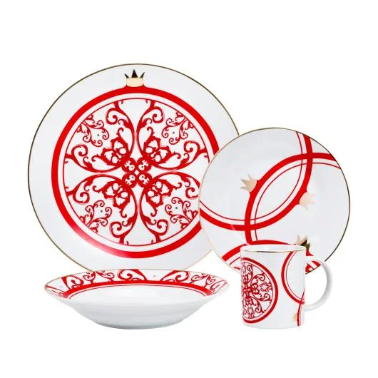 Royal Red Decorated Porcelain Dinnerware Set