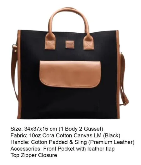 Black Backpack with Premium Leather Accessories