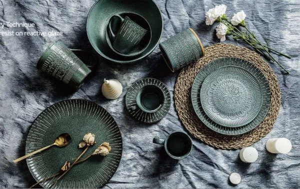 Wax-Resist Reactive Glaze Stoneware Dinnerware Sets