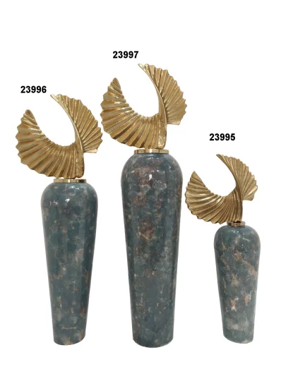 Enameled Vase with Cast Aluminum Champagne Top
