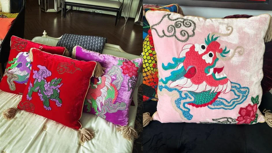 Dragon Year Embroidered Velvet Cushion