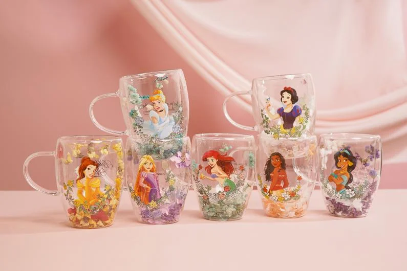 Disney Pastel Princess Floral Decorative Glass Mug - Multi Princess