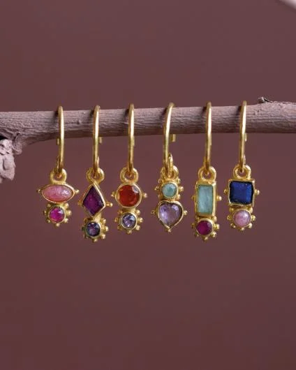 Guarani Rhodonite Oval Gold Plated Earrings