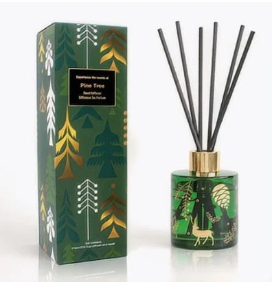120ML Xmas Diffuser - Gold or Silver Pattern Onto Lacquered Glass Bottle, Closed Giftbox with 8