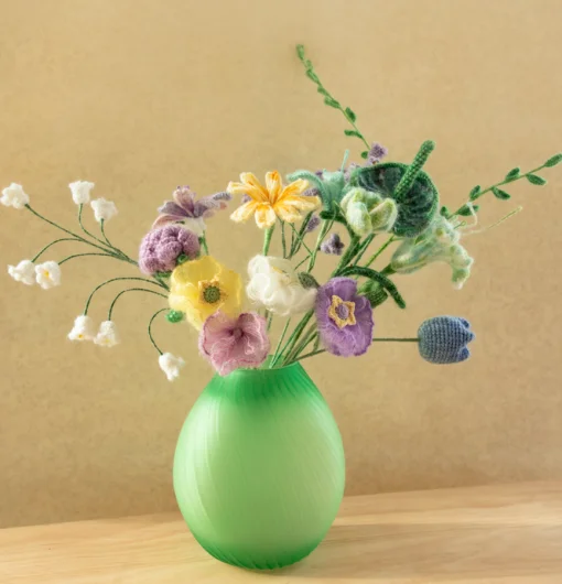 Colorful Crochet Flowers and Glass Vase