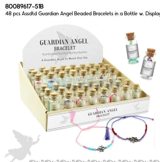 48 Pcs Guardian Angel Beaded Bracelets in Bottle Display