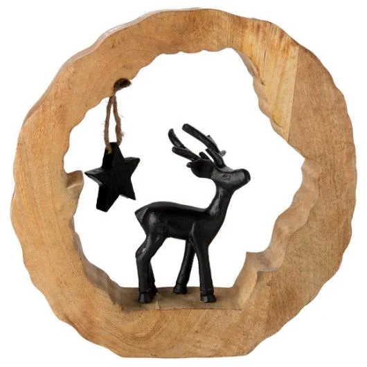 Rustic Wooden Deer Ornament with Star