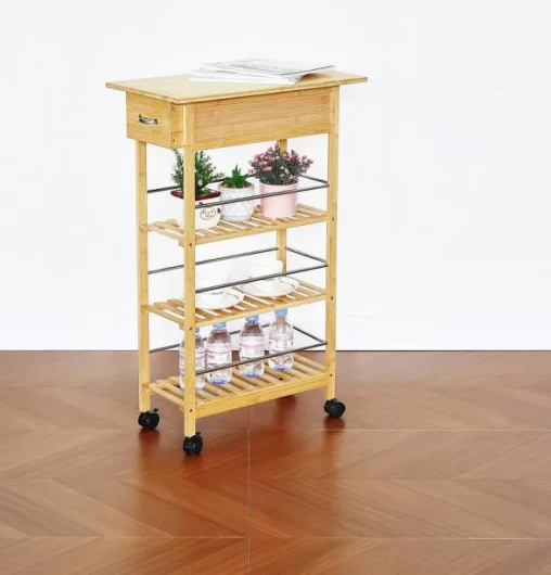 Bamboo Serving Rolling Cart with Drawer