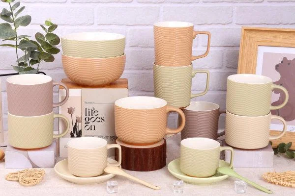 Embossed Matt Color Glaze Ceramic Sets