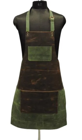 Brown and Green Leather Apron