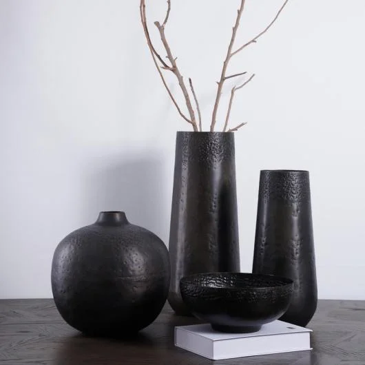 Rustic Metal Vases and Bowl