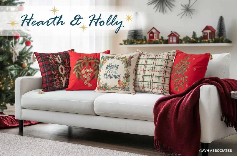 ปลอกหมอนคริสต์มาส Hearth and Holly และผ้าปูโต๊ะ