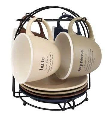 4pcs Cups with Saucer in Metal Rack