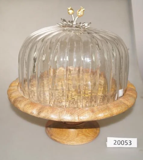 Wooden Cake Stand with Glass Dome