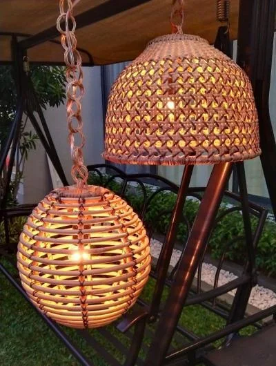 Wicker Rattan Basket Hanging Lamp