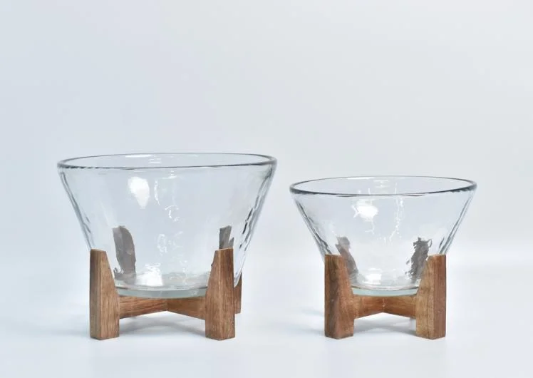 Glass Bowl with Wood Base