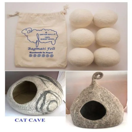 Handmade Wool Felt Dryer Balls and Cat Cave