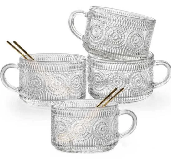 Vintage Glass Coffee Tea Cup with Lid and Spoon