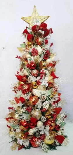 Dekorasi Pohon Natal Kerucut Merah Putih