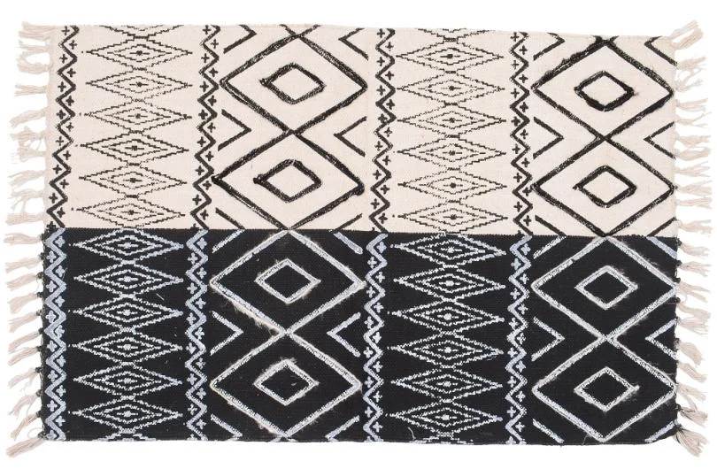 Black White Block Printed Rug