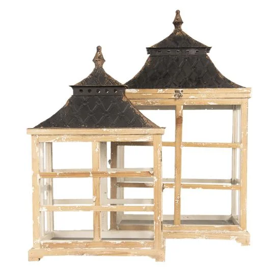 50390 Set Lampu Kaca Kayu Besi