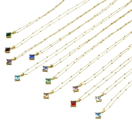 Colorful Square Diamond Dainty Necklace