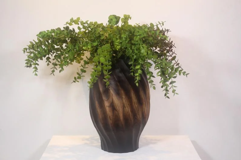 Textured Teak Wooden Vase