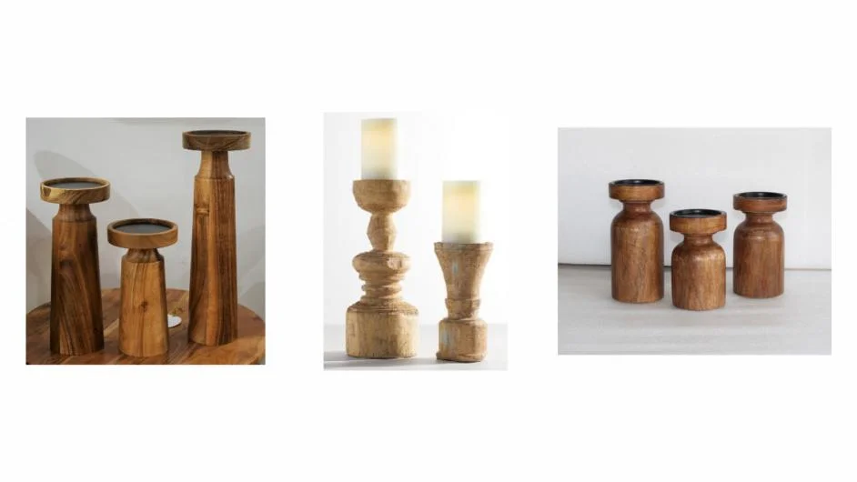 Bougeoirs en bois sculptés à la main
