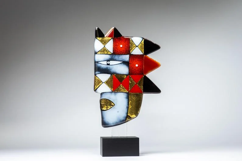 GOLDEN HEAD KNIGHT Art Glass Sculpture