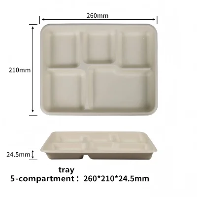 5-Compartment Compostable Bagasse Lunch Trays