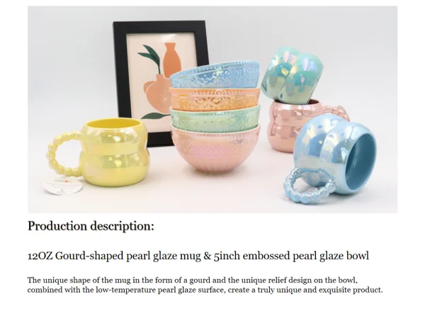 12oz Gourd Pearl Glaze Mug and Bowl