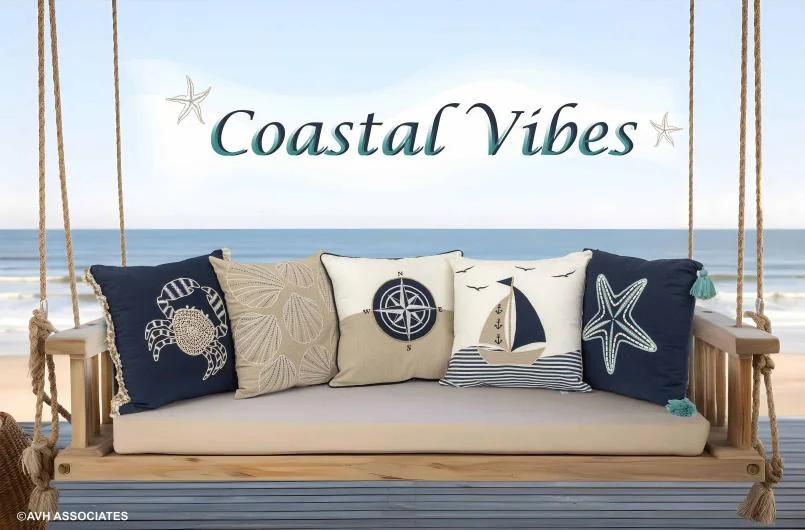 Coastal Vibes dənizçi üslublu kəsimli yastıq üzlükləri və süfrə tekstili